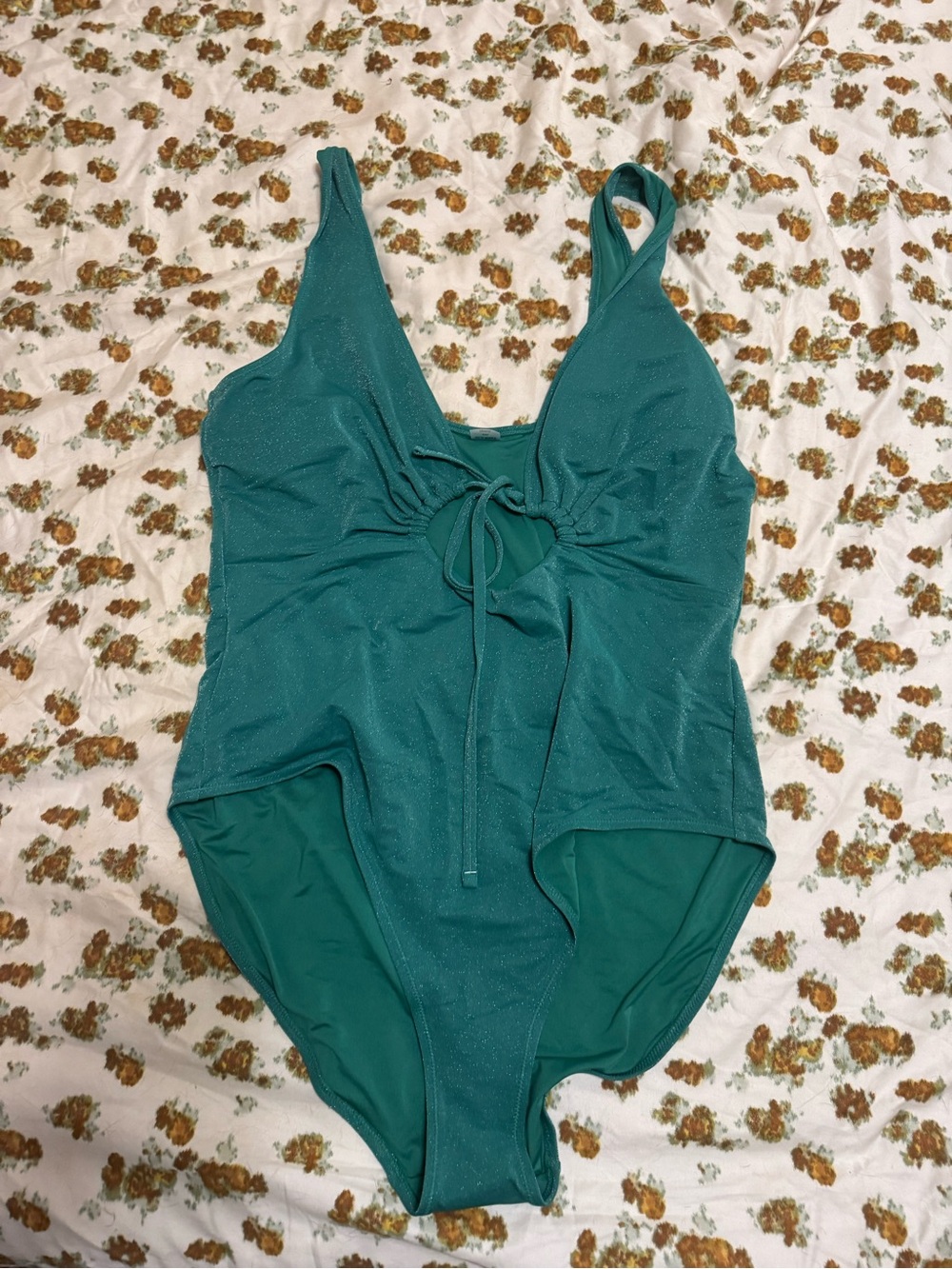 Old Navy Teal Green Shimmer One-Piece Swimsuit with Front Tie
